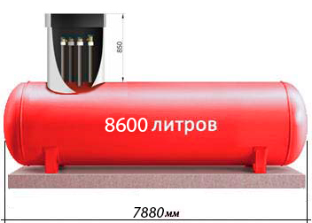 Газгольдер с высокими патрубками 8600 литров